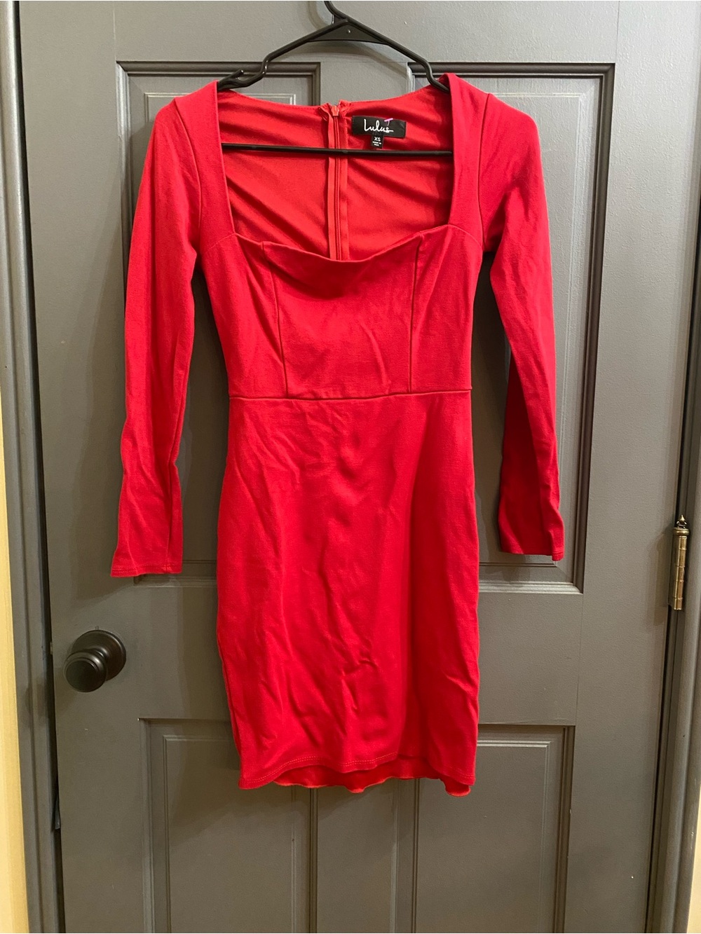 Lulu's Vibrant Red Long-Sleeve Square Neck Bodycon Dress